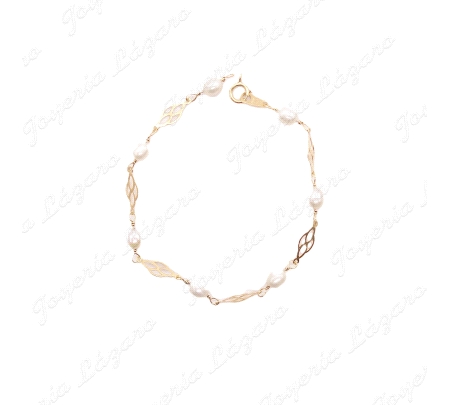 PULSERA ORO 18KT OCASION  PERLAS CHAPITAS  CALADAS