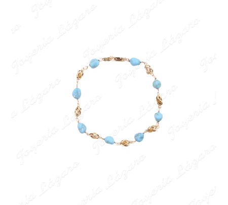 PULSERA ORO 18KT OCASION PIEDRAS TURQUESAS NATURALES +JAULAS +CADENA S