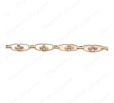 PULSERA ORO 18KT OCASIONESLABONES OVAL CON FLOR CIRCONITAS BOCEL CENTR