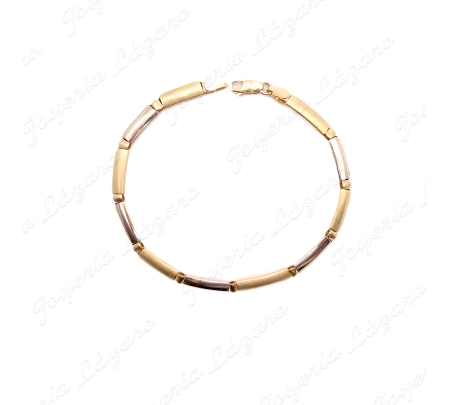 PULSERA ORO 18KT OCASION BICOLOR PLACAS AMARILLO MATE Y BLANCO BRILLO