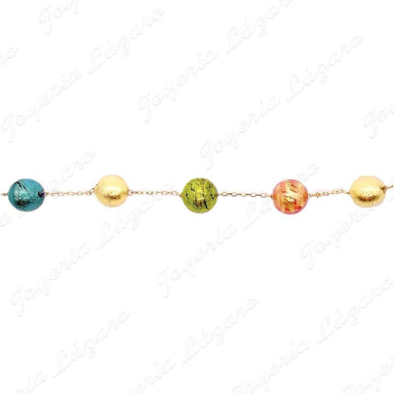 PULSERA ORO 18KT OCASION BOLAS CRISTAL FANTASIA COLORES