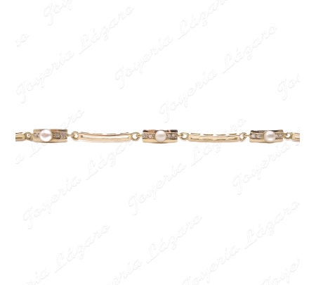 PULSERA ORO 18KT OCASION NIÑA, 3 PERLAS BOLITAS