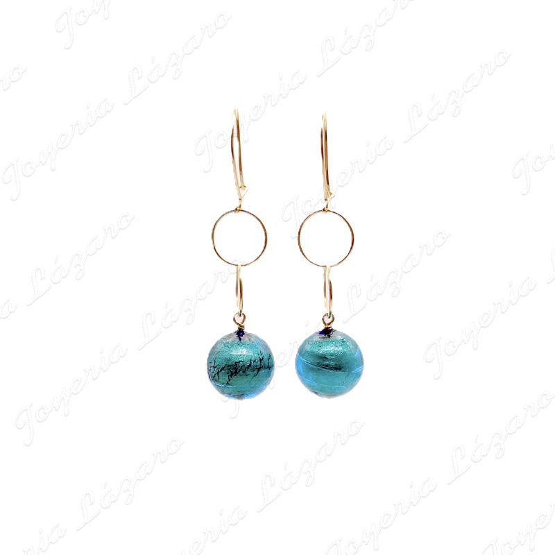 PEND. LARGOS ORO 18KT OCASION BOLAS CRISTAL FANTASIA AZUL C. HIPPIE+2A