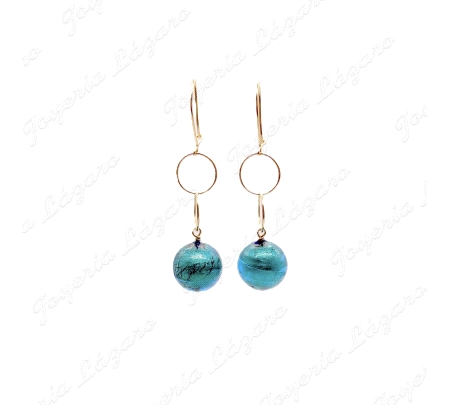 PEND. LARGOS ORO 18KT OCASION BOLAS CRISTAL FANTASIA AZUL C. HIPPIE+2A