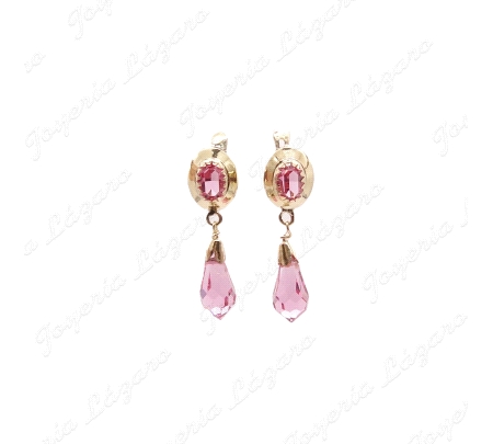 PEND. ORO 18KT SEMINUEVOS 30MM C. CAT. CHUPONES ROSA FRANCIA