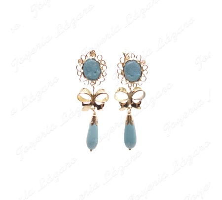 PEND. ORO 18KT SEMINUEVOS CHUPONES TURQUESA CARA ARQUILLO+LAZO