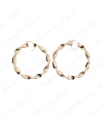 PEND. AROS ORO 18KT SEMINUEVOS 6X43MM INT RIZADOS GRECA+FILO PUNTEADO