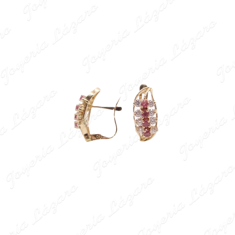 PEND. ORO 18KT OCASION HOJA VERTICAL CIRCOS. ROJO Y BLANCO