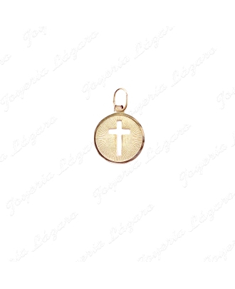 MEDALLA ORO 18KT OCASION REDONDA 18MM CRUZ CALADA CENTRO