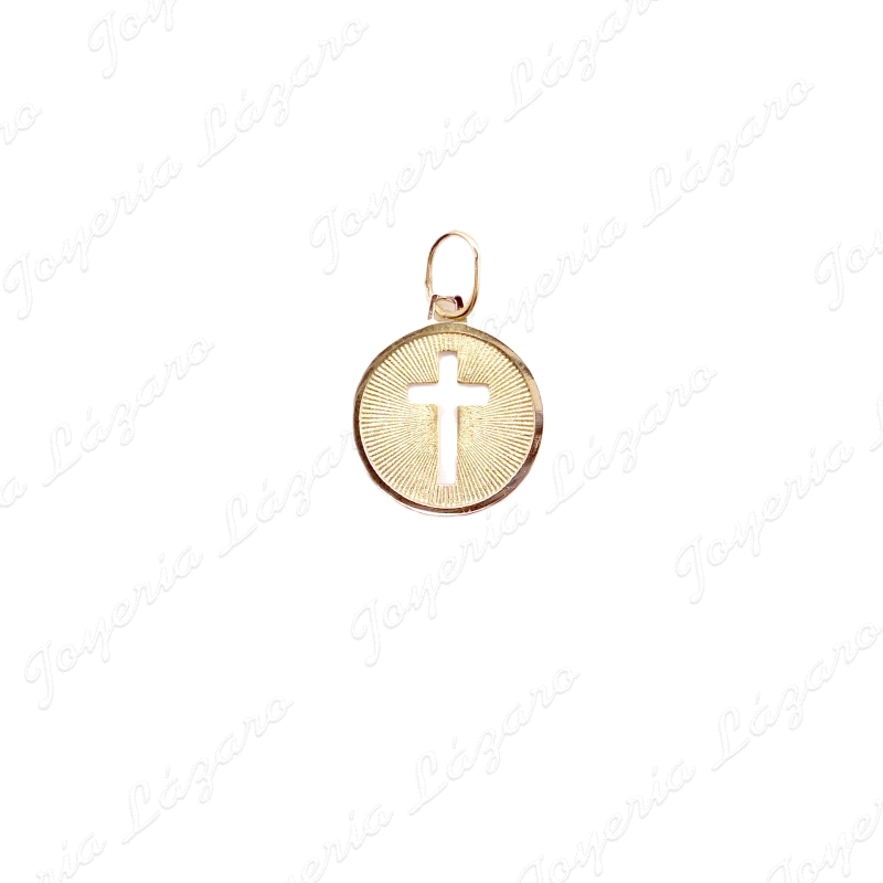 MEDALLA ORO 18KT OCASION REDONDA 18MM CRUZ CALADA CENTRO