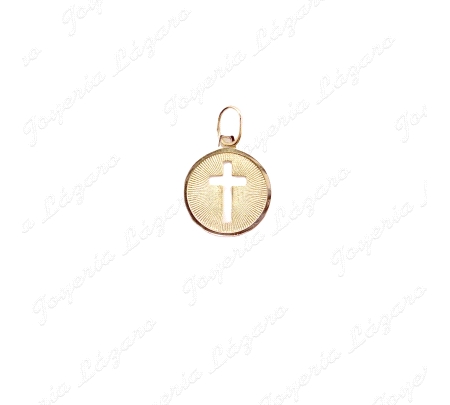 MEDALLA ORO 18KT OCASION REDONDA 18MM CRUZ CALADA CENTRO