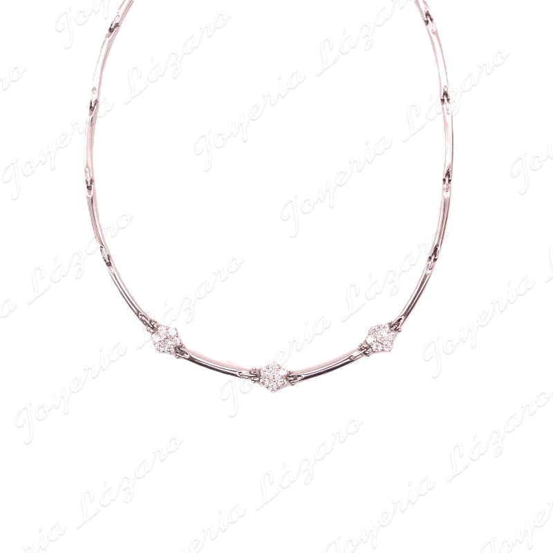 GARGANTILLA ORO BL.18KT OCASION TRES ROSETAS CIRCONITAS