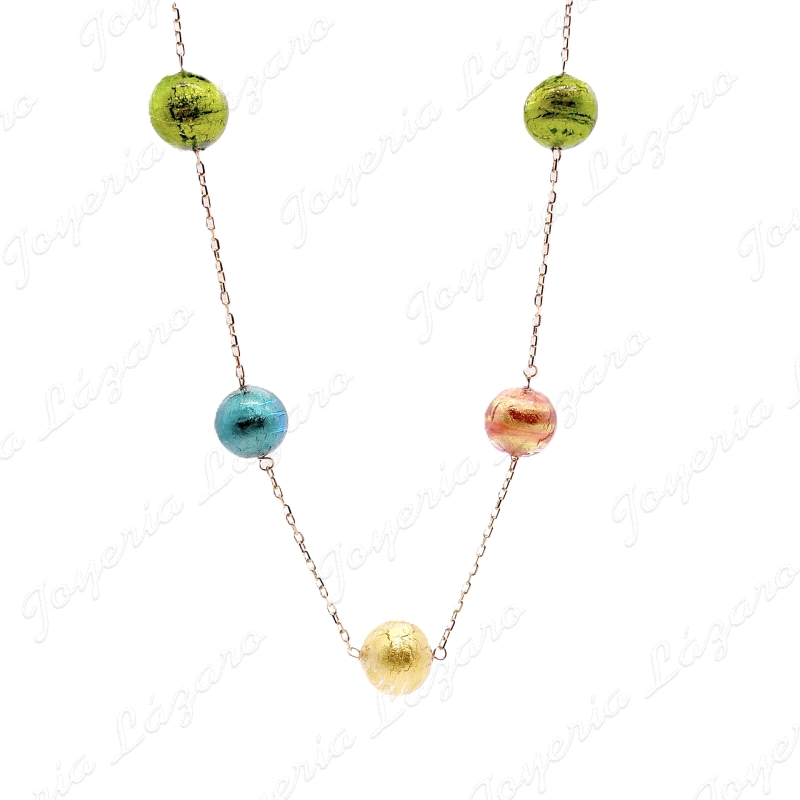 COLLAR ORO 18KT OCASION BOLAS CRISTAL FANTASIA COLORES