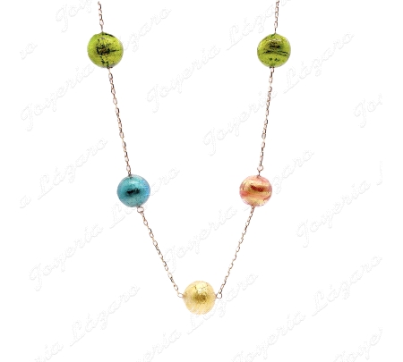 COLLAR ORO 18KT OCASION BOLAS CRISTAL FANTASIA COLORES