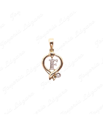 COLGANTE ORO 18KT SEMINUEVO BICOLOR CORAZON LETRA F DENTRO