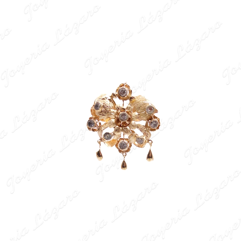 BROCHE ORO 18KT OCASION ROSETON FILIGRANA CORDOBESA+CIRCOS AGUA Y 3