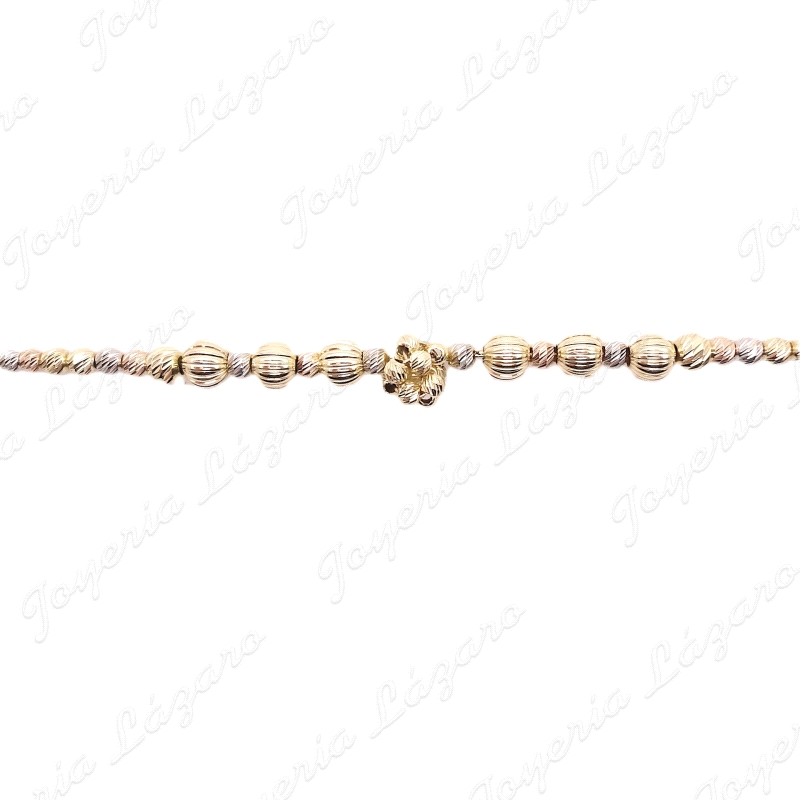 PULSERA ORO 14KTS SEMINUEVO BOLITAS TRICOLOR TRAMO CENTRAL BOLITAS GRA