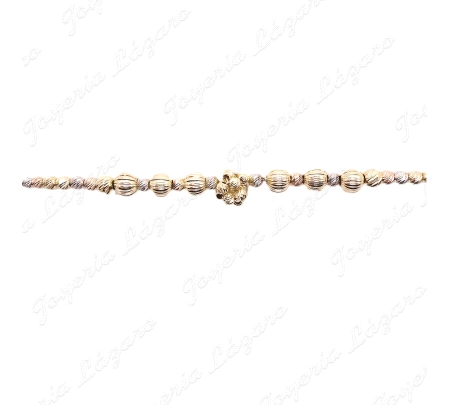 PULSERA ORO 14KTS SEMINUEVO BOLITAS TRICOLOR TRAMO CENTRAL BOLITAS GRA