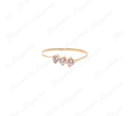 SORTIJA ORO 18 KTS SOLITARIO 3 CIRCONITAS BOCELADAS