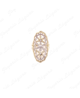 SORTIJA ORO 18 KTSLANZADERA BICOLOR CALADA MICROCIRCO 3 MARGARITAS