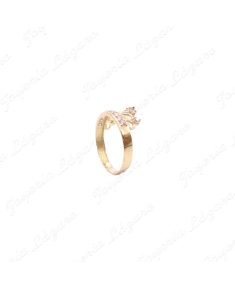 SORTIJA ORO 18 KTS CORONA GRANDE CORAZON CALADO +CIRCONITAS ROSA