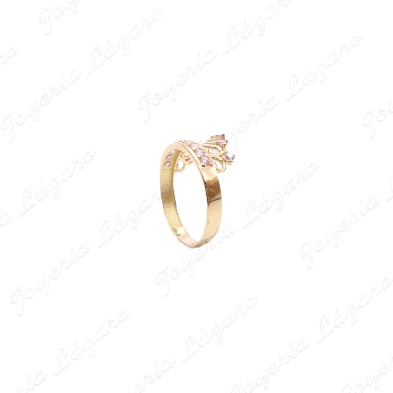 SORTIJA ORO 18 KTS CORONA GRANDE CORAZON CALADO +CIRCONITAS ROSA