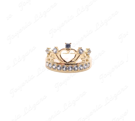 SORTIJA ORO 18 KTS CORONA GRANDE CORAZON CALADO+CIRCONITAS AGUAMARINA