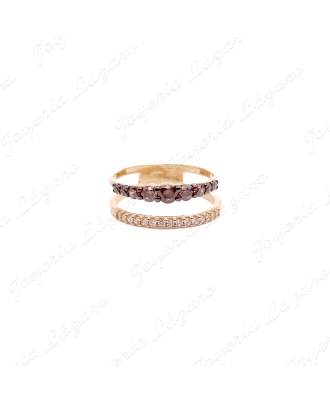 SORTIJA ORO 18 KTS ROSA 2 BANDAS, CIRCO BL+CIRCO NEGRA