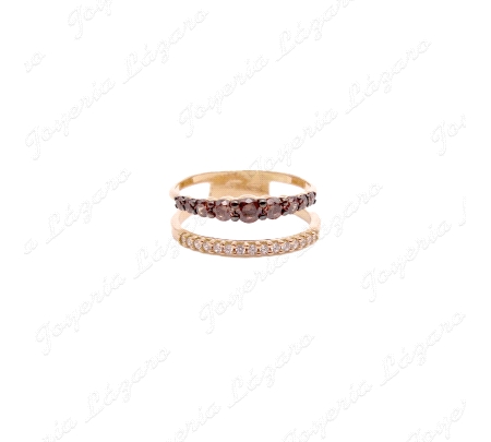 SORTIJA ORO 18 KTS ROSA 2 BANDAS, CIRCO BL+CIRCO NEGRA