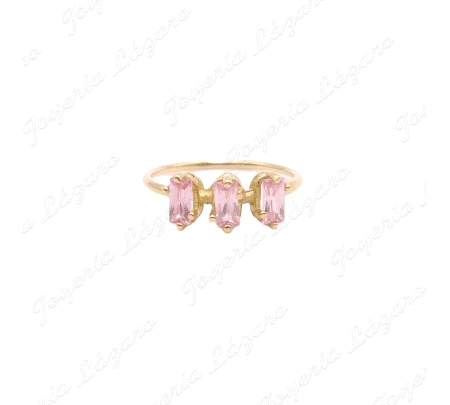 SORTIJA ORO 18 KTS TRESILLO CIRCO BAGUETTE ROSA