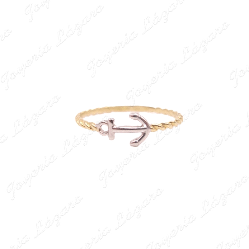 SORTIJA ORO 18 KTS BICOLOR ANCLA +TRENZA