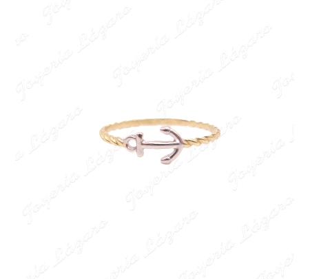 SORTIJA ORO 18 KTS BICOLOR ANCLA +TRENZA