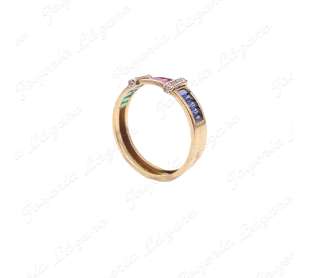 SORTIJA ORO 18 KTS 5MM TROQUELADA CIRCO CARRIL COLORES