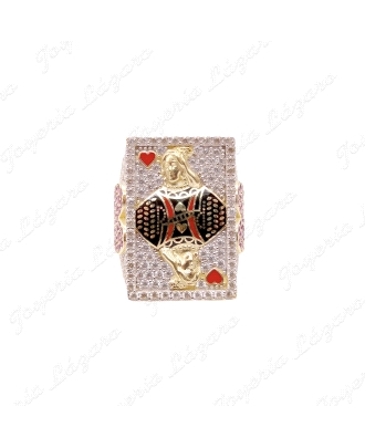 SORTIJA ORO 18 KTS SELLO REINA DE CORAZONES RECTANGULAR, CIRCO. PAVÉ
