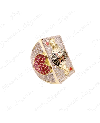 SORTIJA ORO 18 KTS SELLO REINA DE CORAZONES RECTANGULAR, CIRCO. PAVÉ