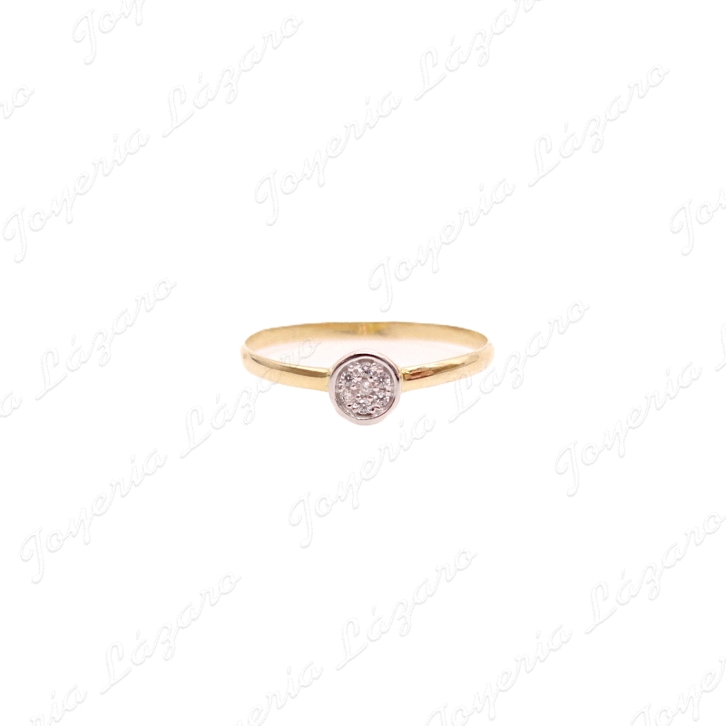 SORTIJA ORO 18 KTS SOLITARIO BICOLOR DISCO CON CIRCO
