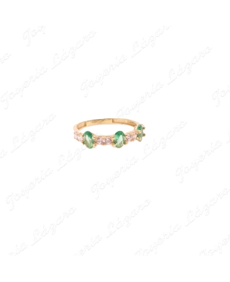 SORTIJA ORO 18 KTS 1/2 ALIANZA 3 P. VERDE OVAL+ CIRCONITAS