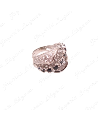 SORTIJA ORO 18 KTS BL. CIRCONITAS PAVE+ZAFIROS EN DIAGONAL