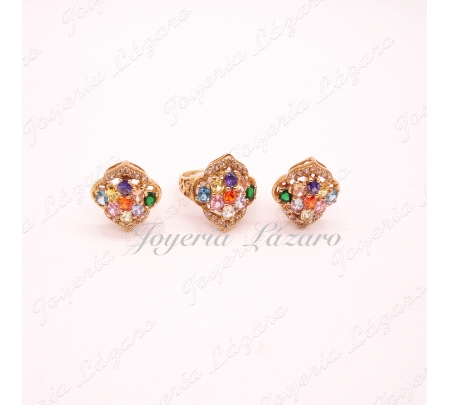 ORO 18 KTS SORTIJA ORO PIEDRA FINA COLORES