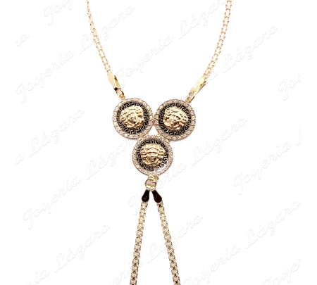 PULSERA ROMANA ORO 18 KTS 3 MEDALLAS 13MM MEDUSA CADENA BISMAC