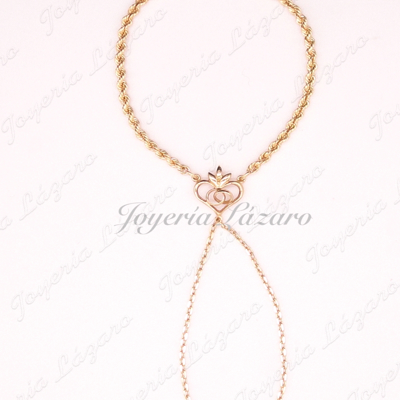 PULSERA ROMANA 18KTS CORAZON ALIANZAS