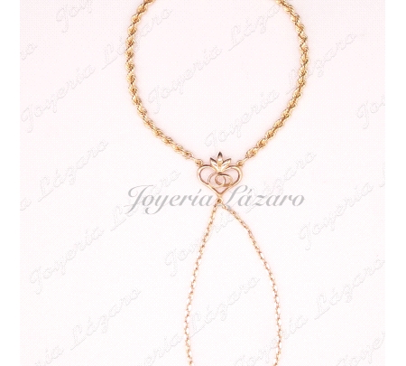 PULSERA ROMANA 18KTS CORAZON ALIANZAS