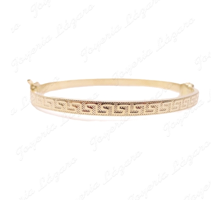 PULSERA 1/2 CAÑA ORO 18 KTS TABLA HUECA, GRECA RELIEVE