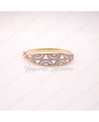 PULSERA 18KTS RIGIDA SEMI CIRCULOS BICOLOR,62 mm INT