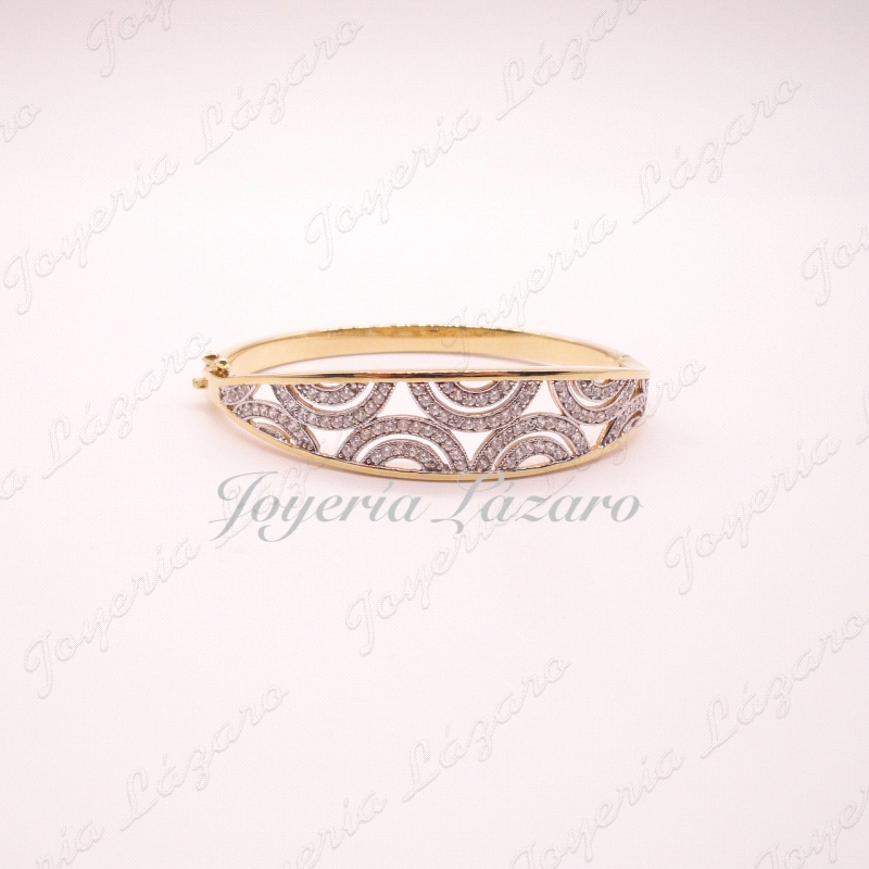 PULSERA 18KTS RIGIDA SEMI CIRCULOS BICOLOR,62 mm INT