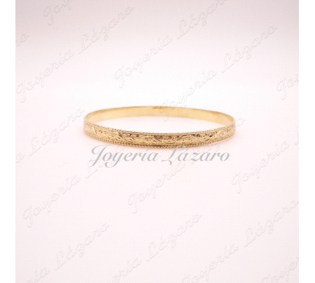 PULSERAS 18KTS RIGIDA MACIZA LABRADA,65mm INT. 5'5 ANCHO