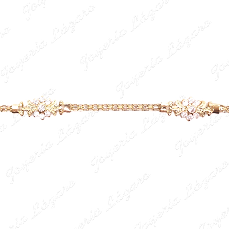 PULSERA ORO 18 KTS CADENA BISMAK 3 ROSETONES 7 CIRCOS