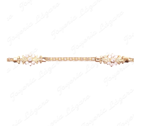 PULSERA ORO 18 KTS CADENA BISMAK 3 ROSETONES 7 CIRCOS