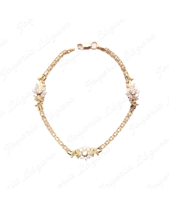 PULSERA ORO 18 KTS CADENA BISMAK 3 ROSETONES 7 CIRCOS