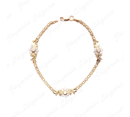 PULSERA ORO 18 KTS CADENA BISMAK 3 ROSETONES 7 CIRCOS